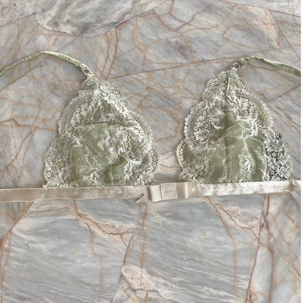 Elle Macpherson Intimates Sage Green Floral Lace Triangle Bralette Bow Detail S